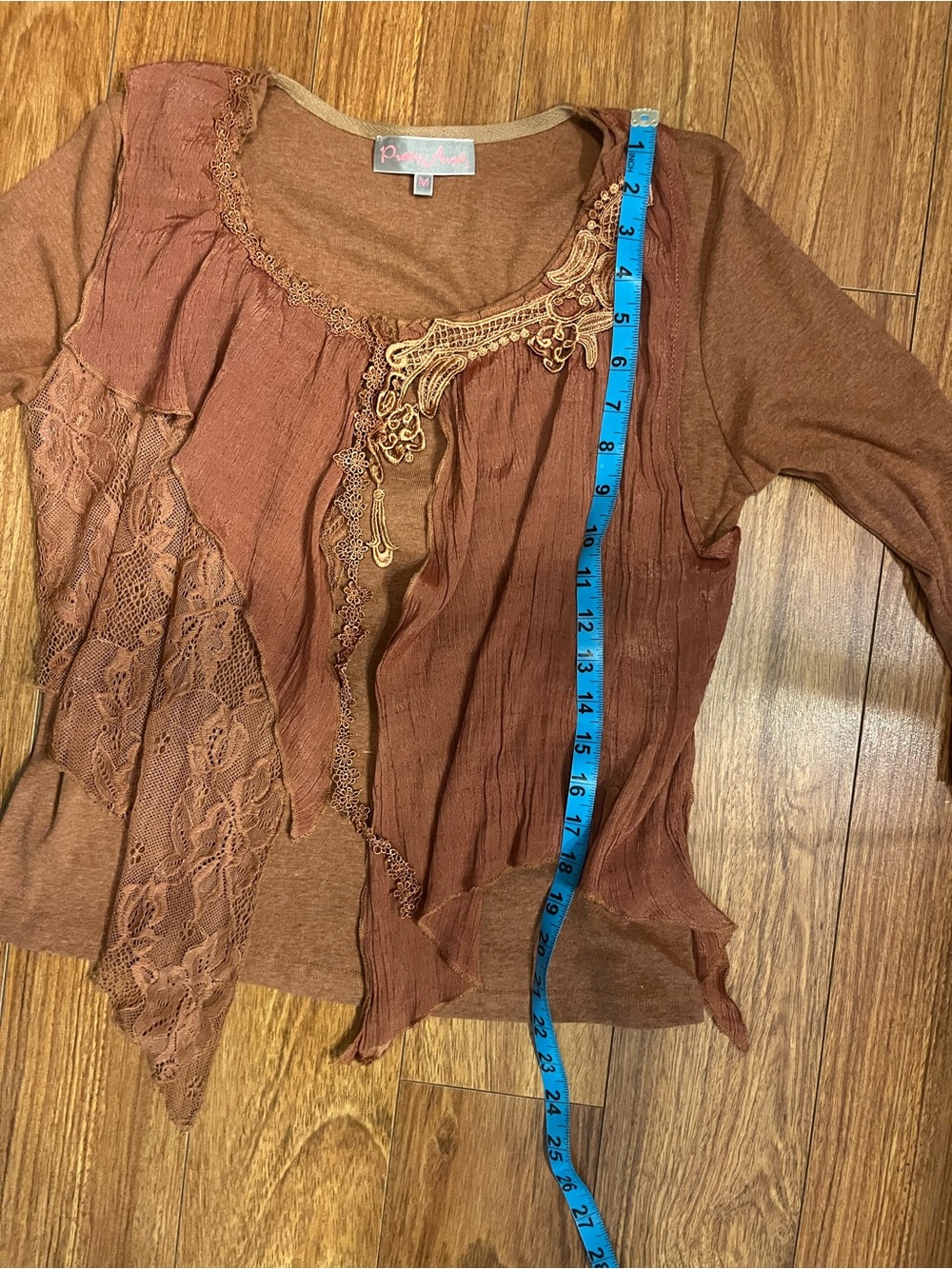 Pretty Angel Rust Brown Boho Lace-Trim Tunic Top. Size medium. - Picture 8 of 8